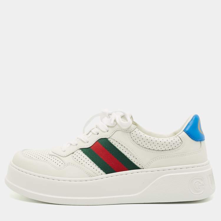 Pre Owned Gucci White Perforated Leather GG Chunky B Sneakers Size 41.5