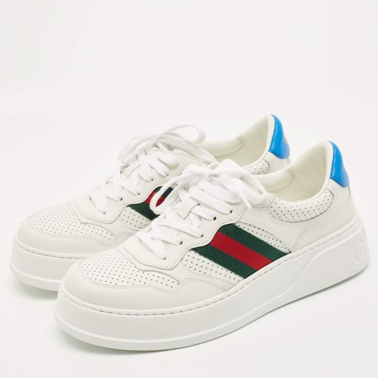 Pre Owned Gucci White Perforated Leather GG Chunky B Sneakers Size 41.5