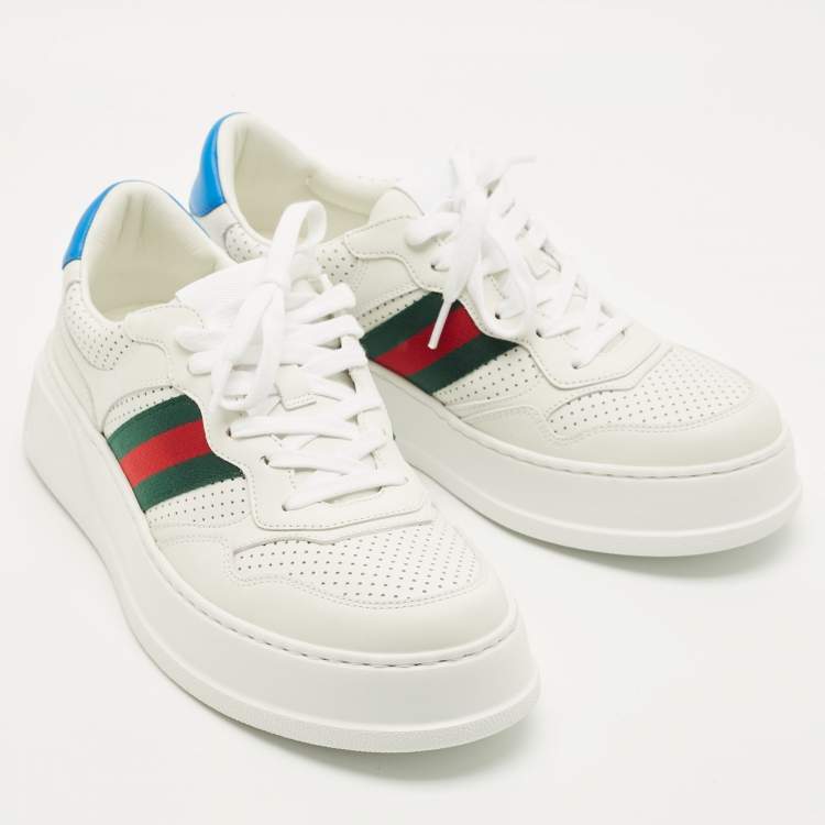 Pre Owned Gucci White Perforated Leather GG Chunky B Sneakers Size 41.5