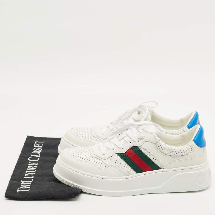 Pre Owned Gucci White Perforated Leather GG Chunky B Sneakers Size 41.5