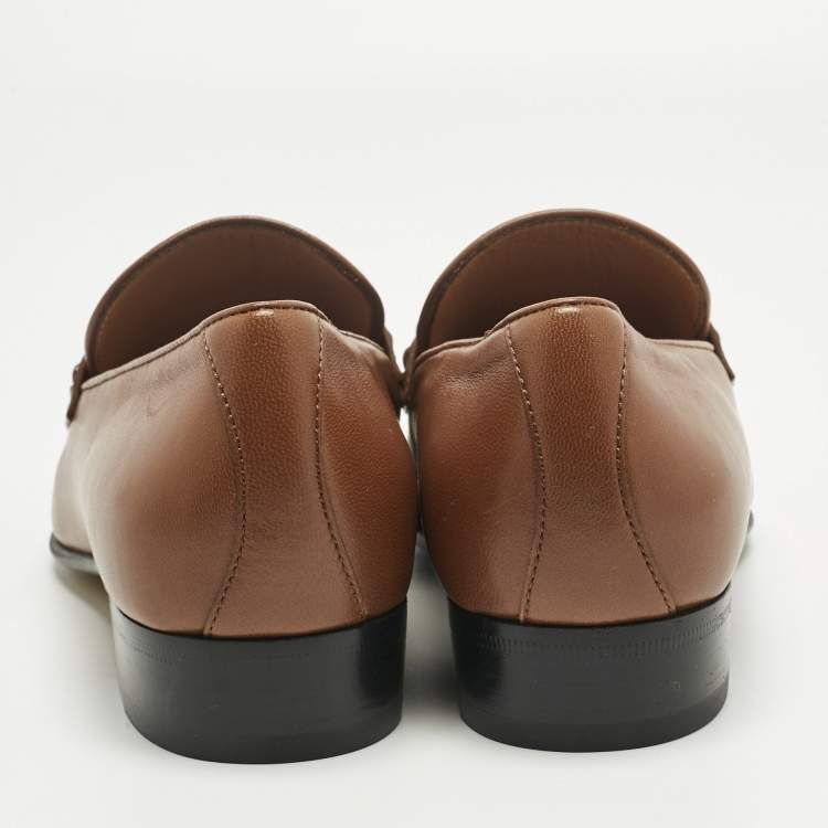 Pre Owned Gucci Brown Leather Horsebit Interlocking G Logo Loafers Size 39