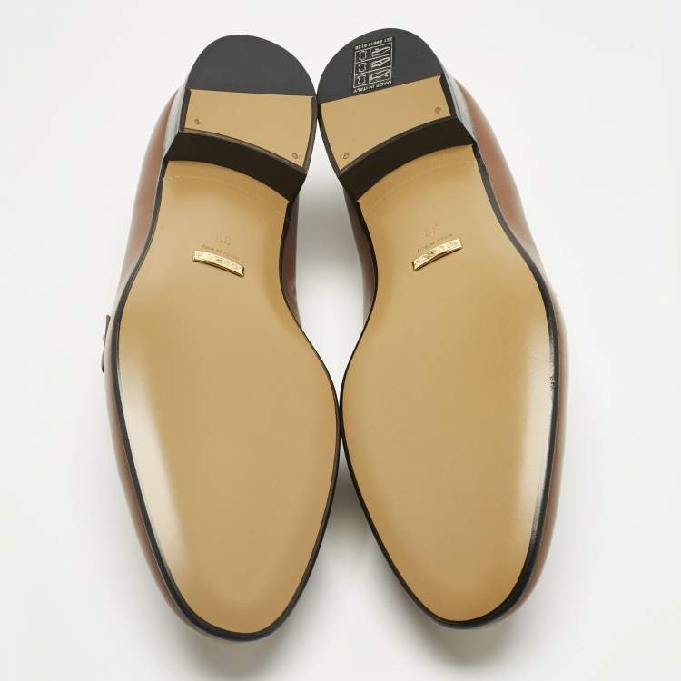 Pre Owned Gucci Brown Leather Horsebit Interlocking G Logo Loafers Size 39