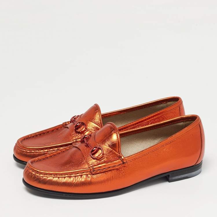 Pre Owned Gucci Copper Leather 1953 Horsebit Loafers Size 36.5
