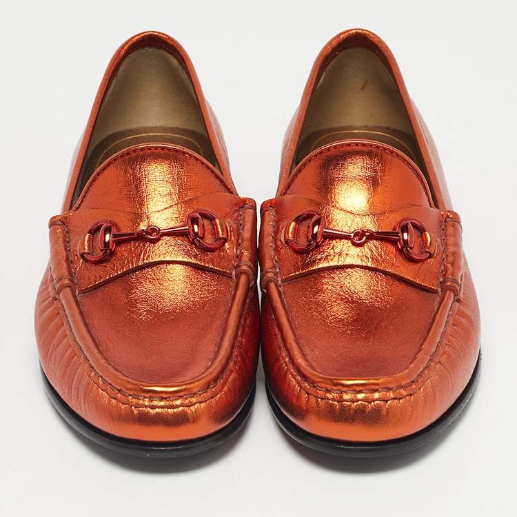 Pre Owned Gucci Copper Leather 1953 Horsebit Loafers Size 36.5