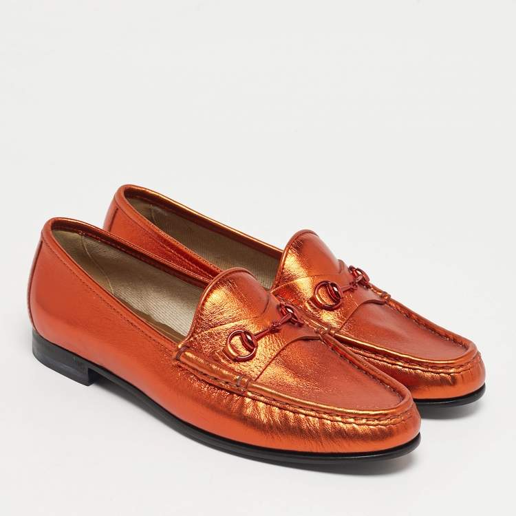 Pre Owned Gucci Copper Leather 1953 Horsebit Loafers Size 36.5