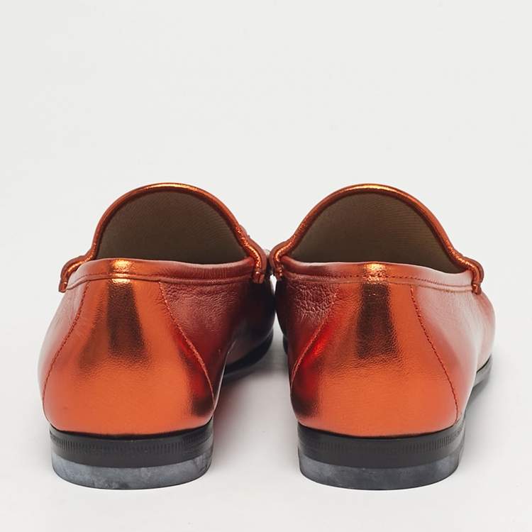 Pre Owned Gucci Copper Leather 1953 Horsebit Loafers Size 36.5