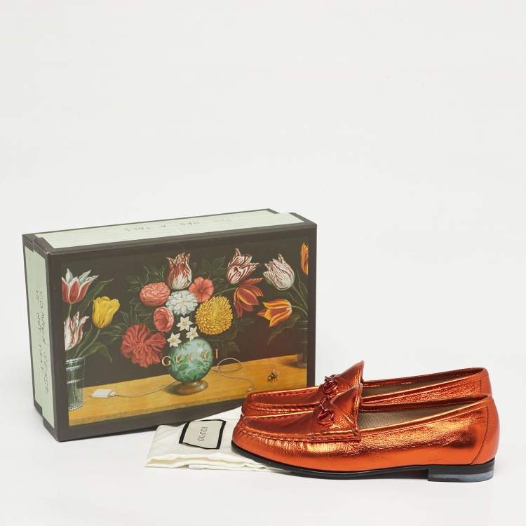Pre Owned Gucci Copper Leather 1953 Horsebit Loafers Size 36.5