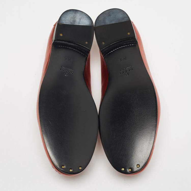 Pre Owned Gucci Copper Leather 1953 Horsebit Loafers Size 36.5