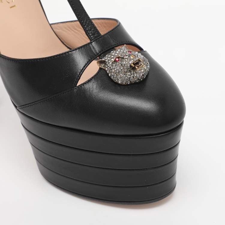 Pre Owned Gucci Black Leather Angel Platform Pumps Size 40.5