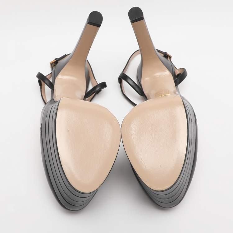 Pre Owned Gucci Black Leather Angel Platform Pumps Size 40.5