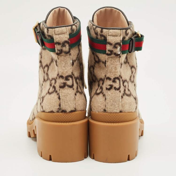 Pre Owned Gucci Brown Wool Sylvie Ankle Length Boots Size 38