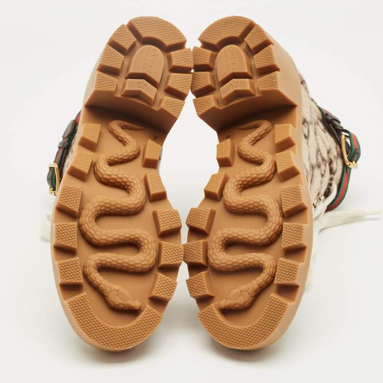 Pre Owned Gucci Brown Wool Sylvie Ankle Length Boots Size 38