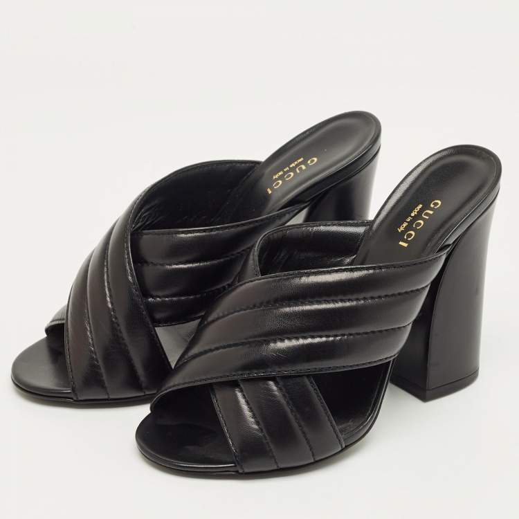 Pre Owned Gucci Black Quilted Leather Webby Slide Sandals Size 38