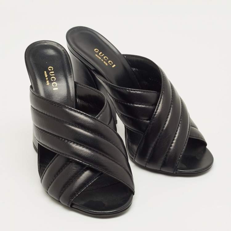 Pre Owned Gucci Black Quilted Leather Webby Slide Sandals Size 38