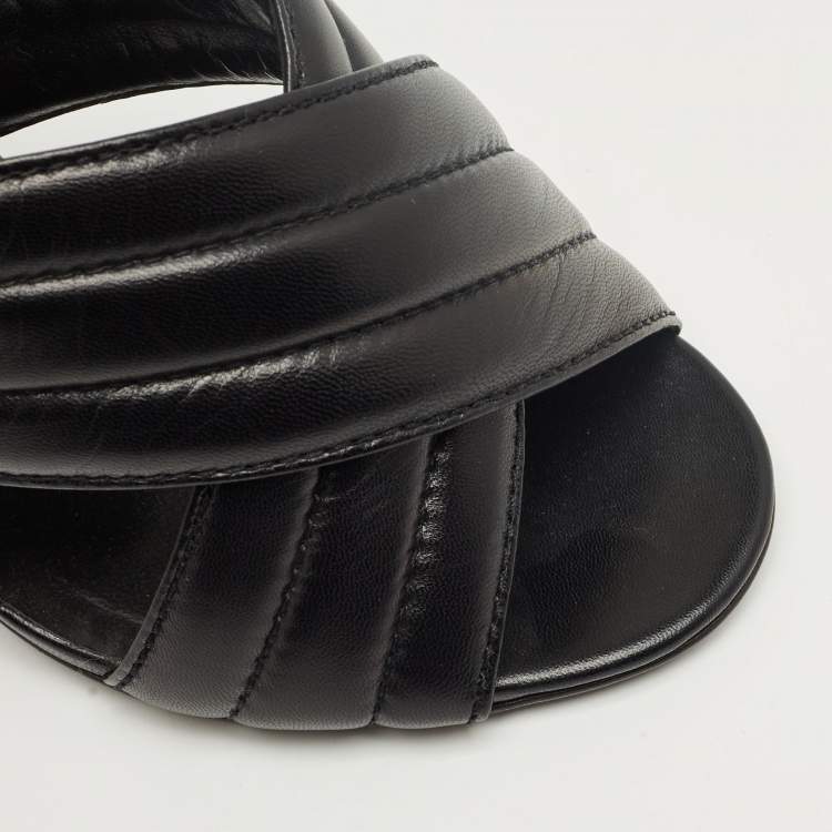 Pre Owned Gucci Black Quilted Leather Webby Slide Sandals Size 38