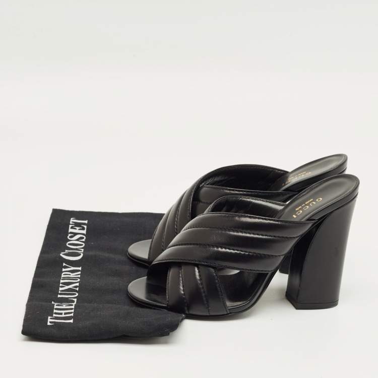 Pre Owned Gucci Black Quilted Leather Webby Slide Sandals Size 38