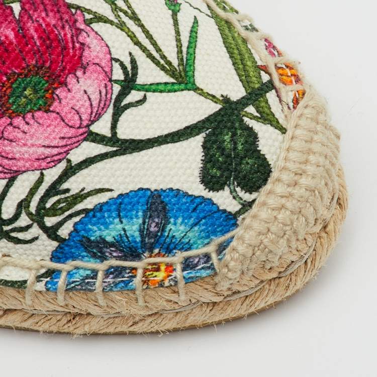 Pre Owned Gucci Multicolor Floral Print Canvas Espadrille Flats Size 35