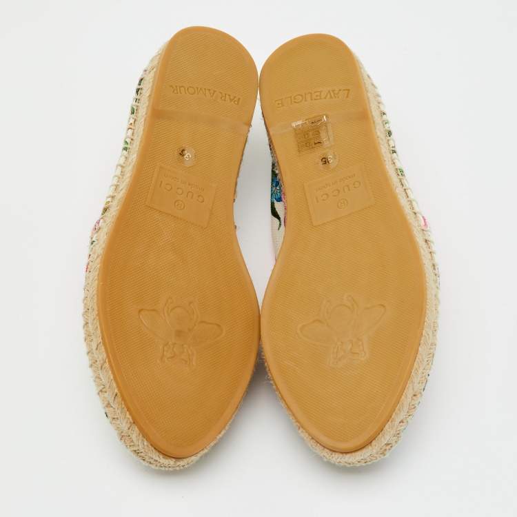 Pre Owned Gucci Multicolor Floral Print Canvas Espadrille Flats Size 35
