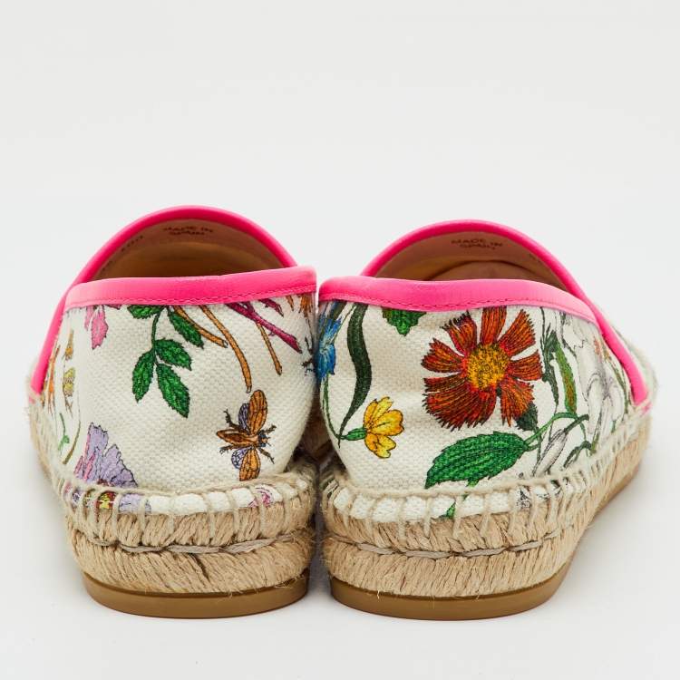 Pre Owned Gucci Multicolor Floral Print Canvas Espadrille Flats Size 35