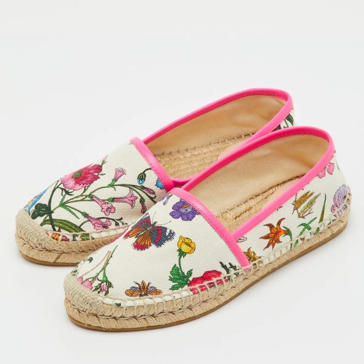 Pre Owned Gucci Multicolor Floral Print Canvas Espadrille Flats Size 35