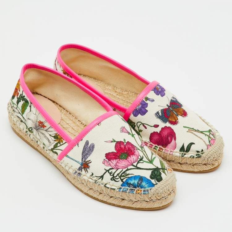 Pre Owned Gucci Multicolor Floral Print Canvas Espadrille Flats Size 35