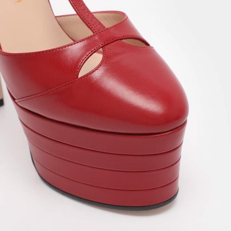 Pre Owned Gucci Angel Size 38.5 Red Leather Platform Sandals