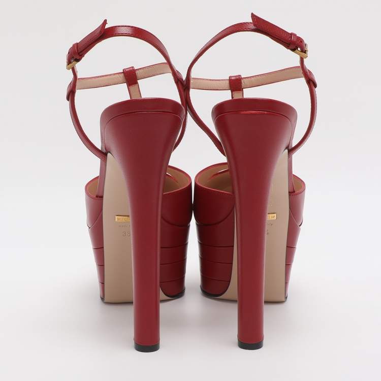 Pre Owned Gucci Angel Size 38.5 Red Leather Platform Sandals