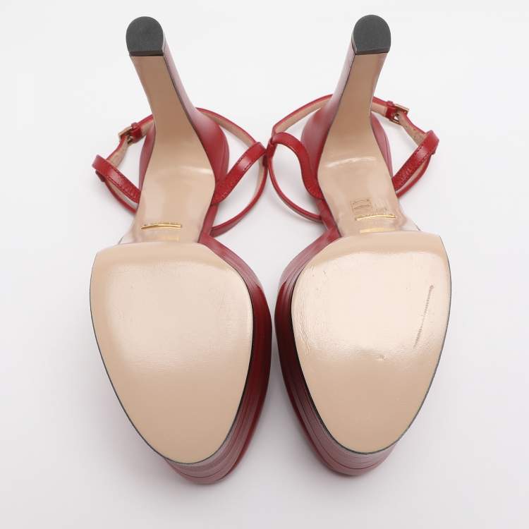 Pre Owned Gucci Angel Size 38.5 Red Leather Platform Sandals