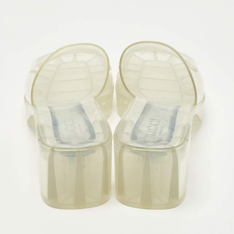 Pre Owned Gucci Embossed Logo Size 40 Transparent Rubber Slide Sandals