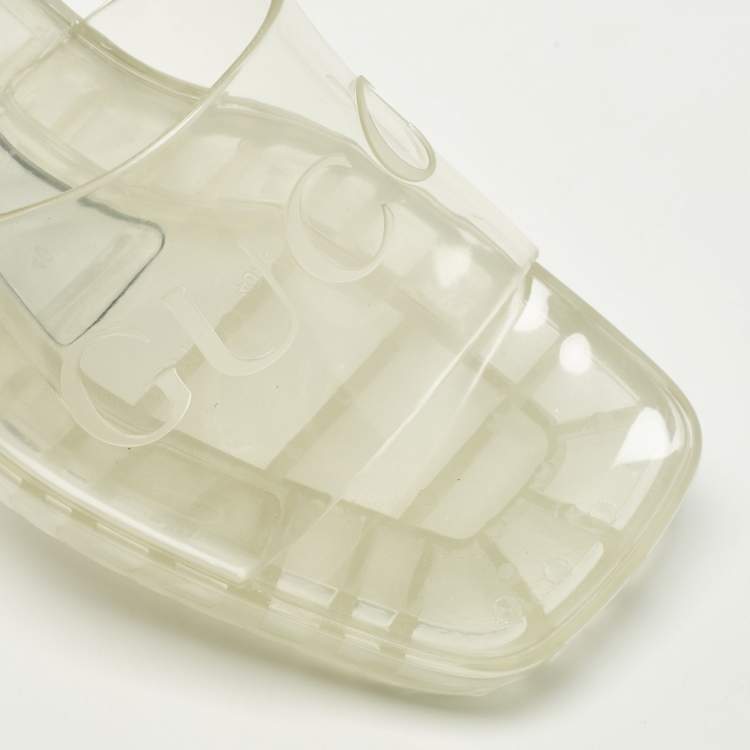 Pre Owned Gucci Embossed Logo Size 40 Transparent Rubber Slide Sandals
