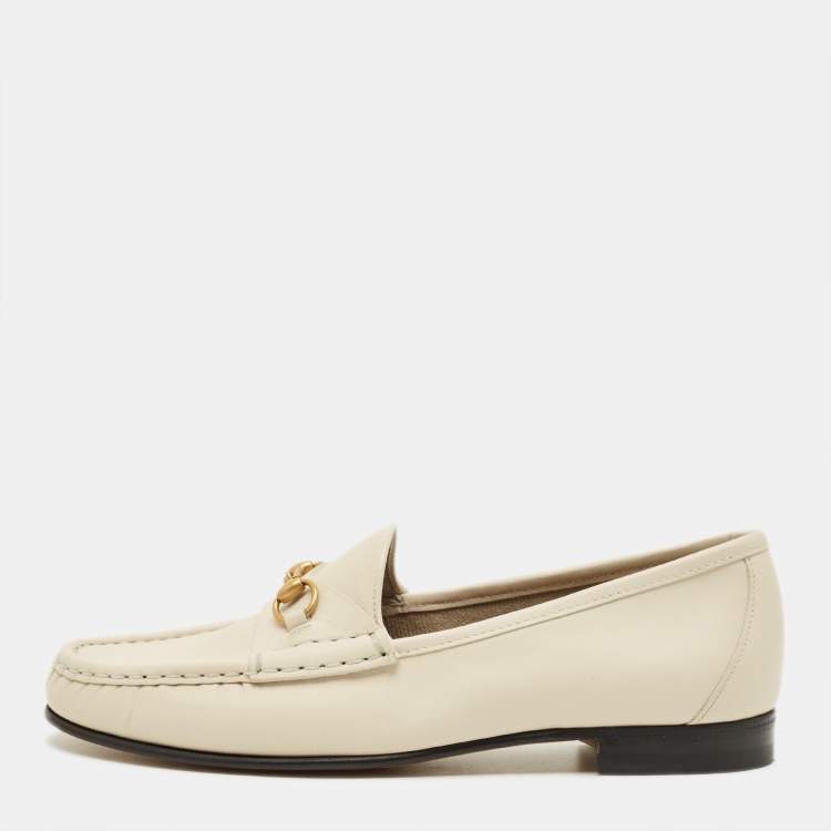 Pre Owned Gucci Horsebit Size 40 Cream Leather Loafers