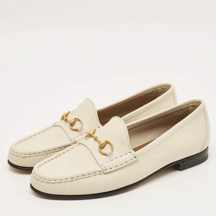 Pre Owned Gucci Horsebit Size 40 Cream Leather Loafers