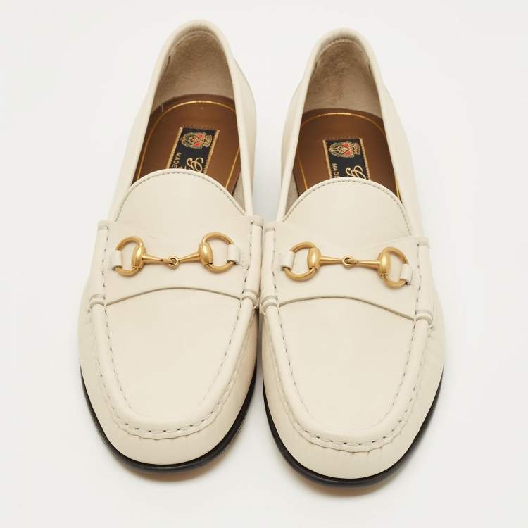 Pre Owned Gucci Horsebit Size 40 Cream Leather Loafers
