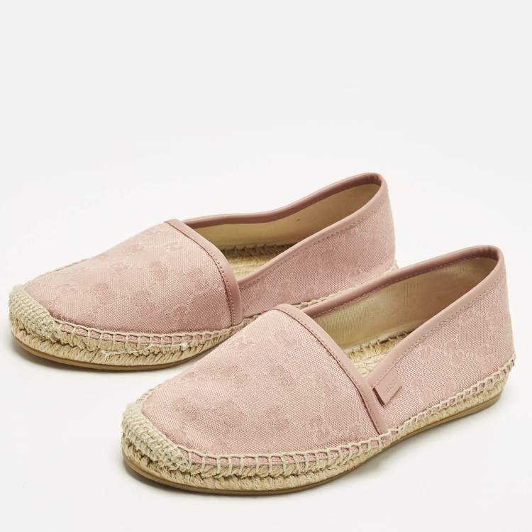 Pre Owned Gucci GG Size 34.5 Pink Canvas Espadrille Flats