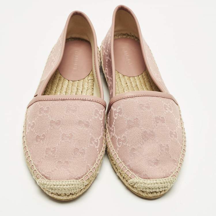 Pre Owned Gucci GG Size 34.5 Pink Canvas Espadrille Flats