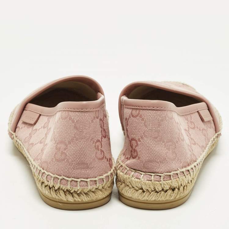 Pre Owned Gucci GG Size 34.5 Pink Canvas Espadrille Flats