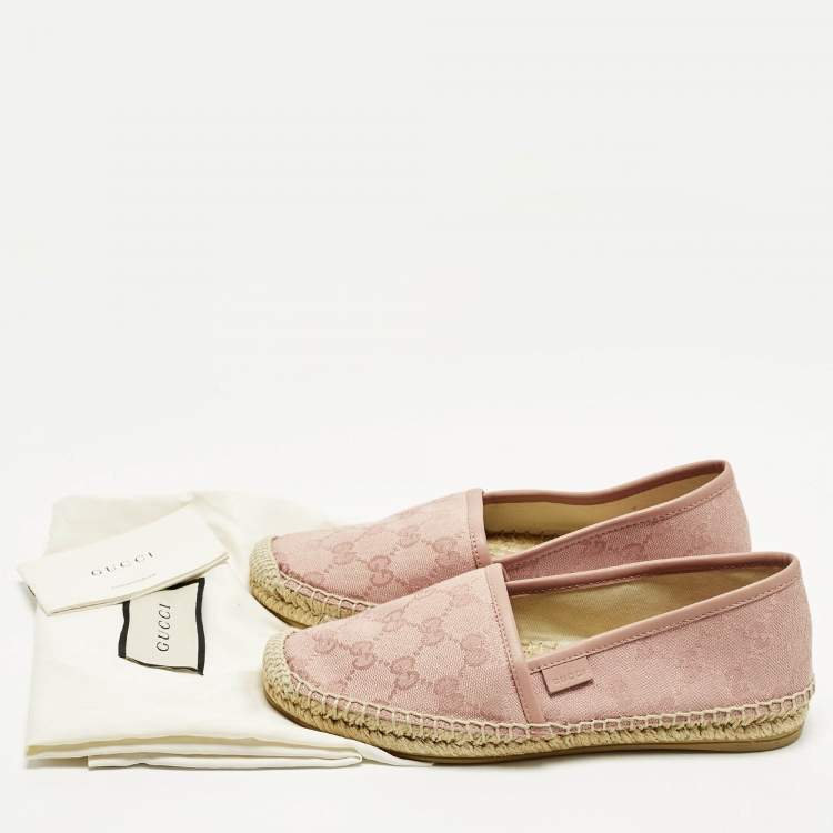 Pre Owned Gucci GG Size 34.5 Pink Canvas Espadrille Flats