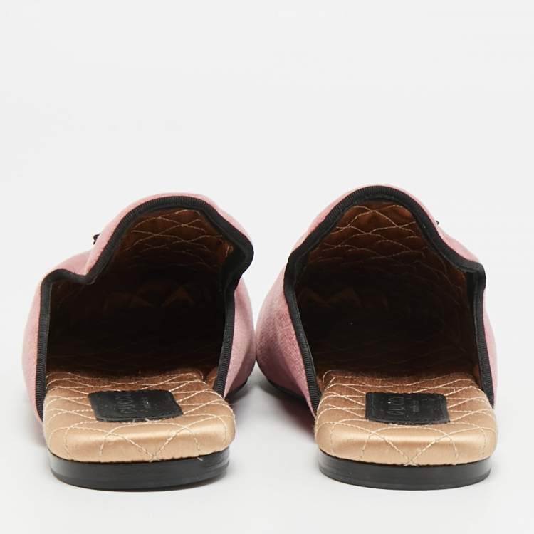 Pre Owned Gucci Lawrence Size 36.5 Pink Velvet Crystal Embellished Flat Mules