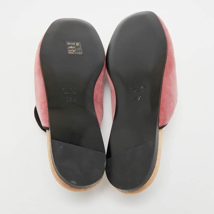 Pre Owned Gucci Lawrence Size 36.5 Pink Velvet Crystal Embellished Flat Mules