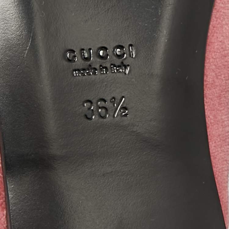 Pre Owned Gucci Lawrence Size 36.5 Pink Velvet Crystal Embellished Flat Mules