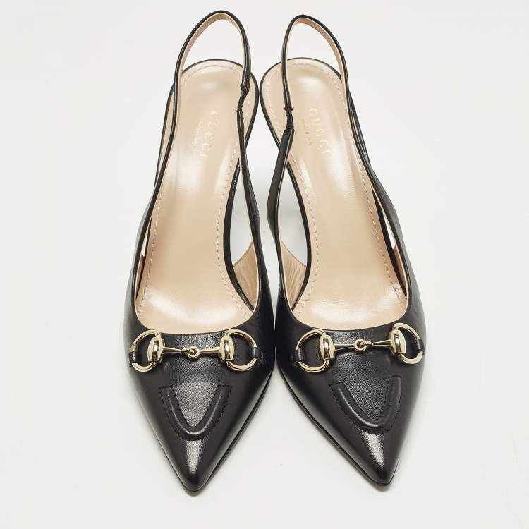 Pre Owned Gucci Werin Size 38 Black Leather Slingback Pumps