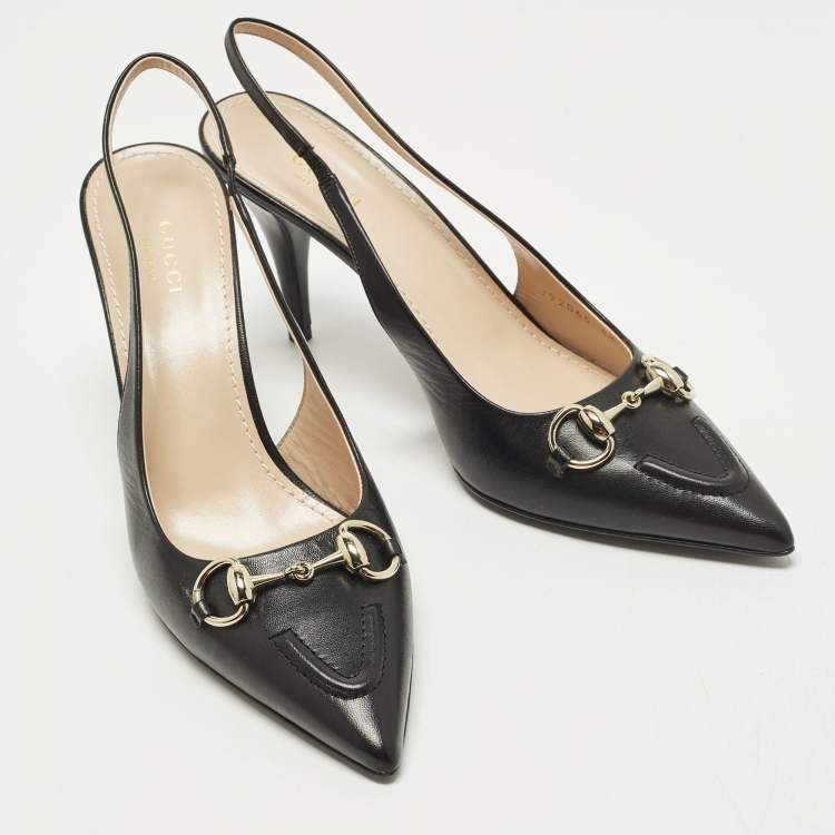 Pre Owned Gucci Werin Size 38 Black Leather Slingback Pumps