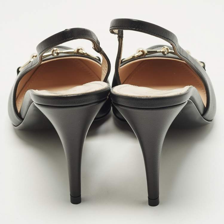 Pre Owned Gucci Werin Size 38 Black Leather Slingback Pumps