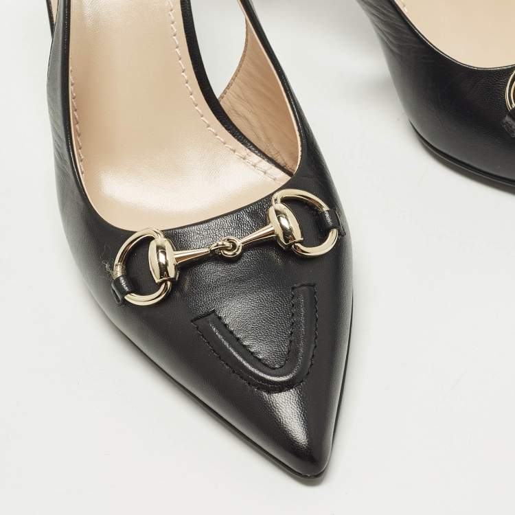 Pre Owned Gucci Werin Size 38 Black Leather Slingback Pumps