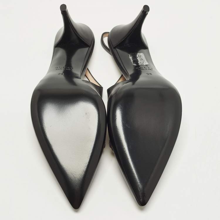 Pre Owned Gucci Werin Size 38 Black Leather Slingback Pumps