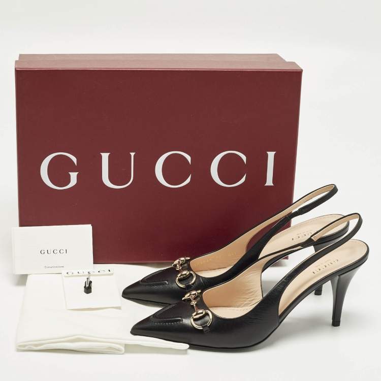 Pre Owned Gucci Werin Size 38 Black Leather Slingback Pumps