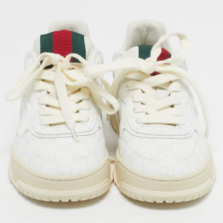 Pre Owned حذاء رياضي غوتشي منخفظ من أعلى مقاس 38 نسيج معالج لايت طباعة جي جي أبيض