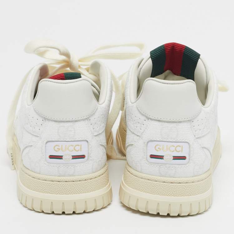 Pre Owned حذاء رياضي غوتشي منخفظ من أعلى مقاس 38 نسيج معالج لايت طباعة جي جي أبيض