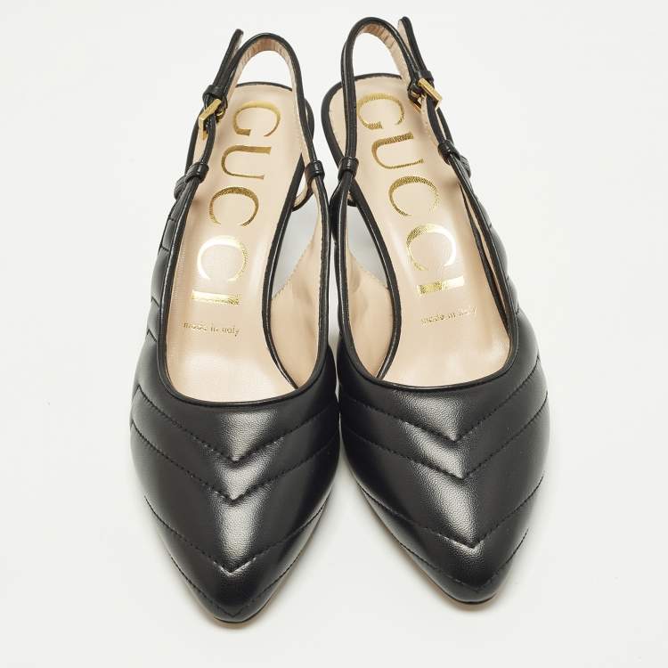 Pre Owned Gucci Size 37 Black Matelasse Leather Slingback Pumps