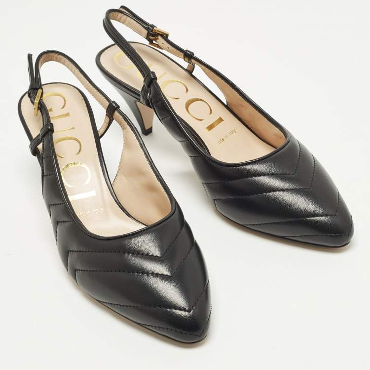 Pre Owned Gucci Size 37 Black Matelasse Leather Slingback Pumps